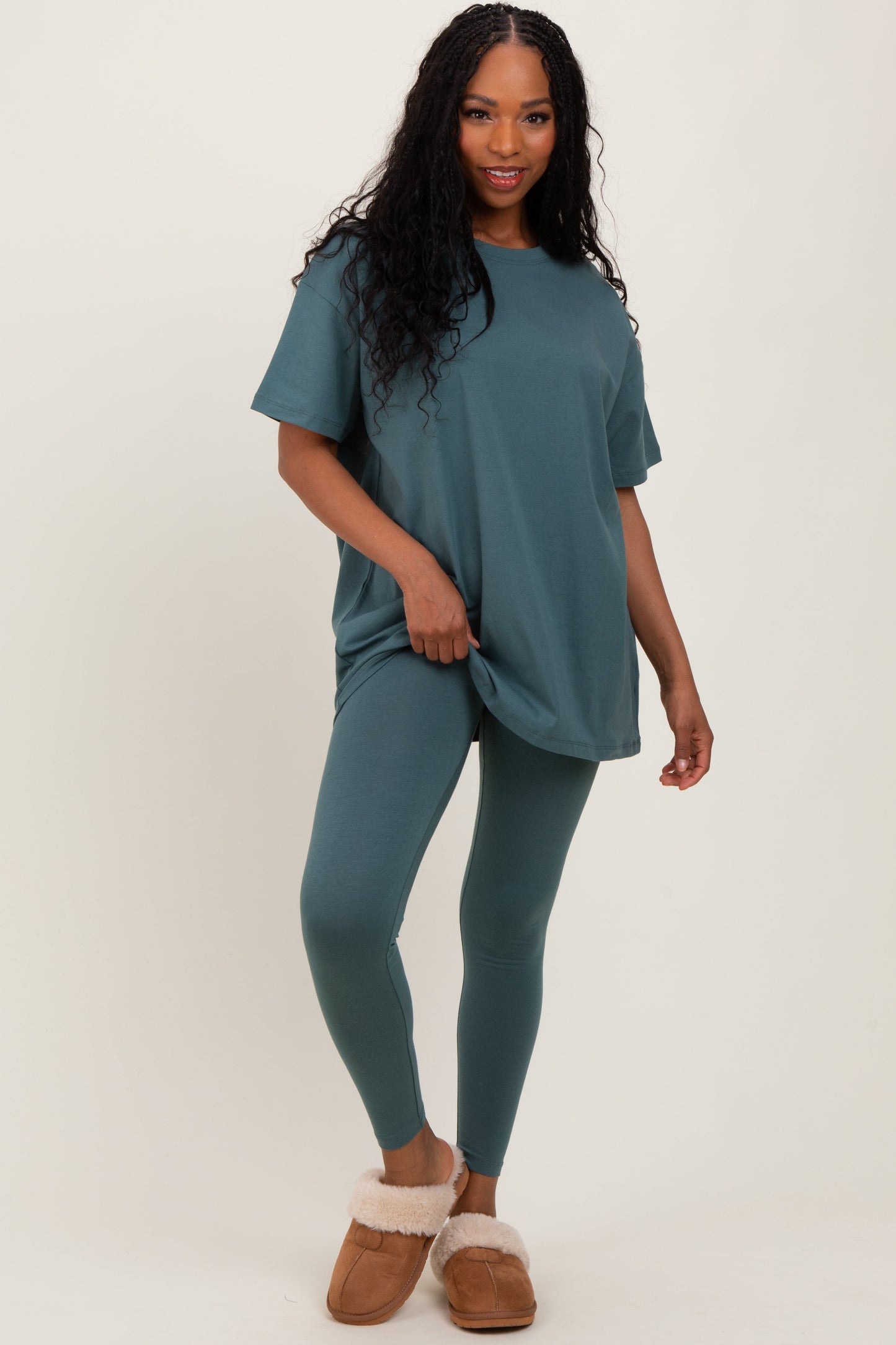 Light Olive Oversized Crewneck Short Sleeve and Legging Maternity Set