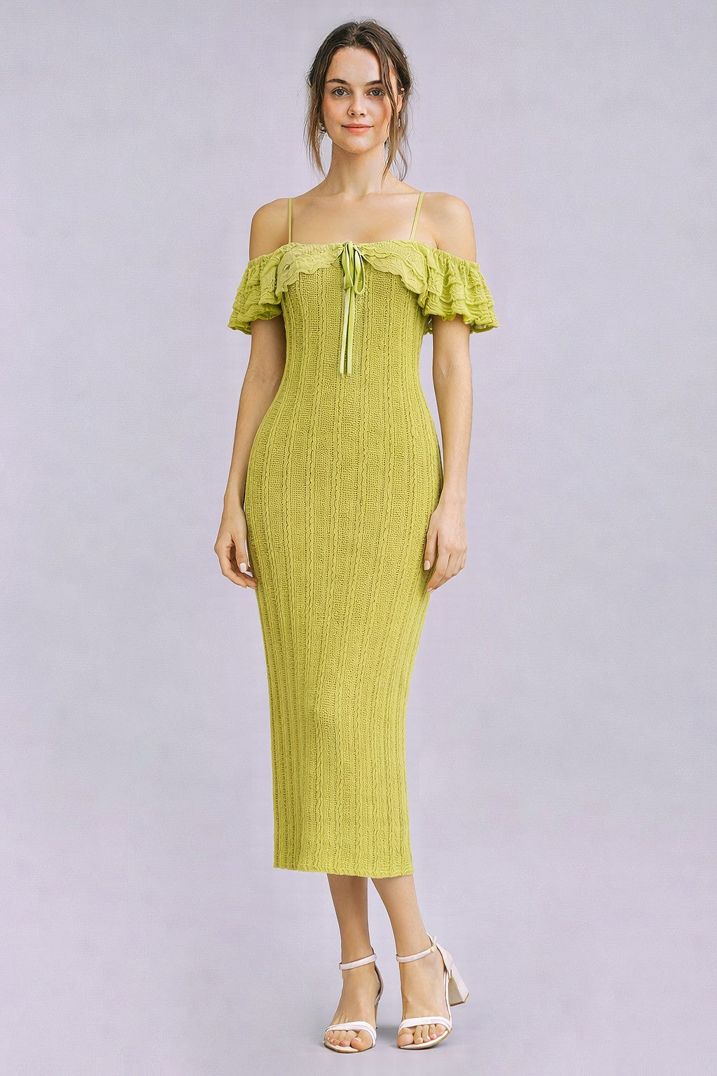 Citron Off Shoulder Lace Knit Maternity Midi Dress
