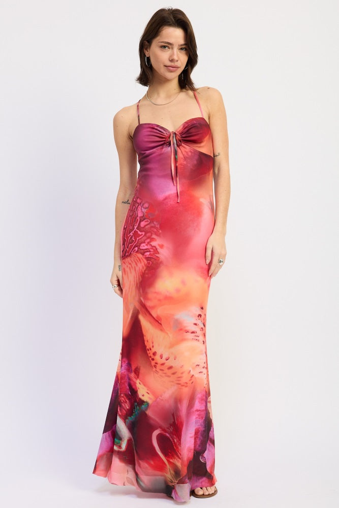 Pink Printed Crisscross Back Maternity Maxi Dress