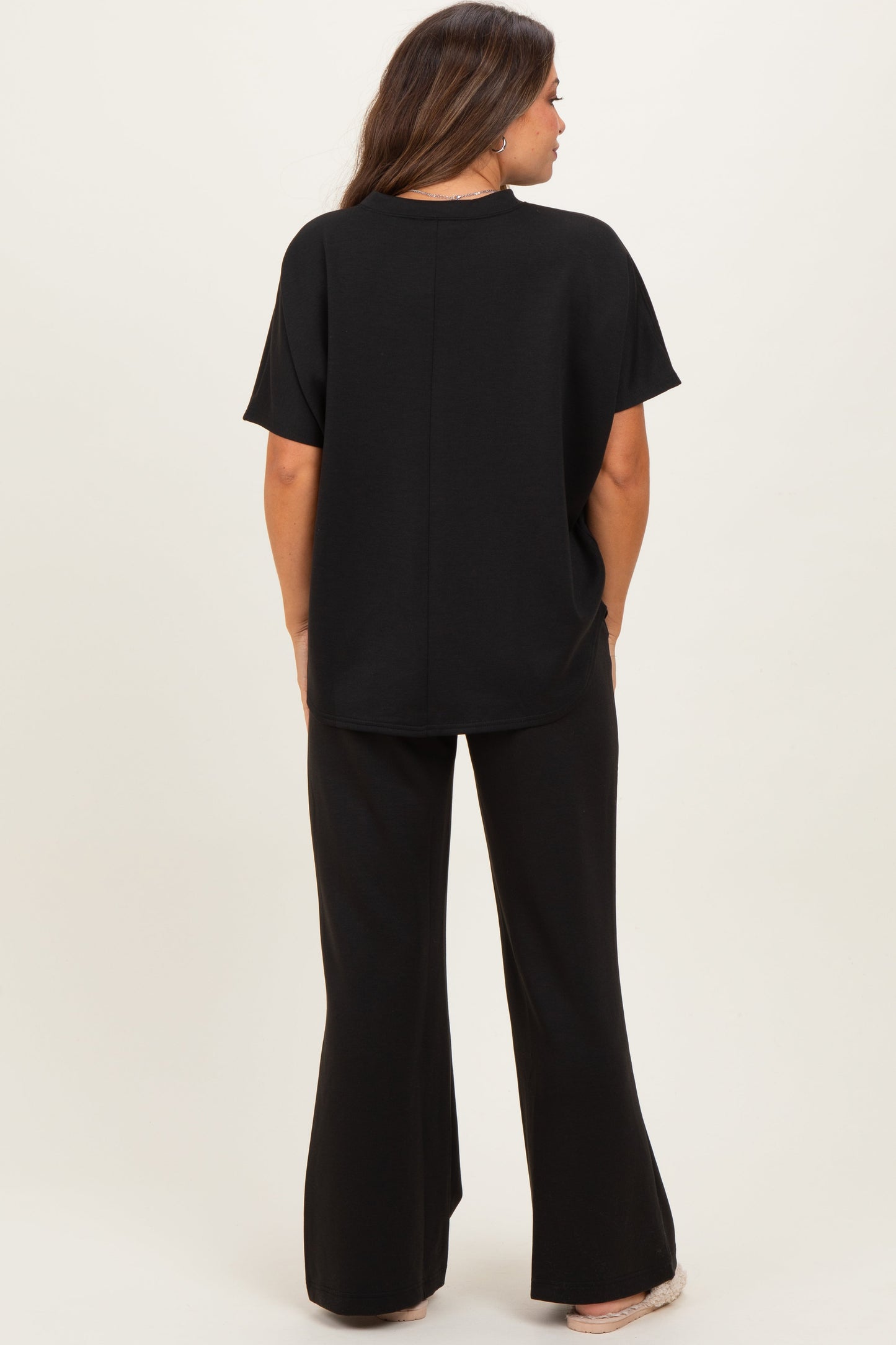Black Curved Hem Tee Pants Maternity Lounge Set
