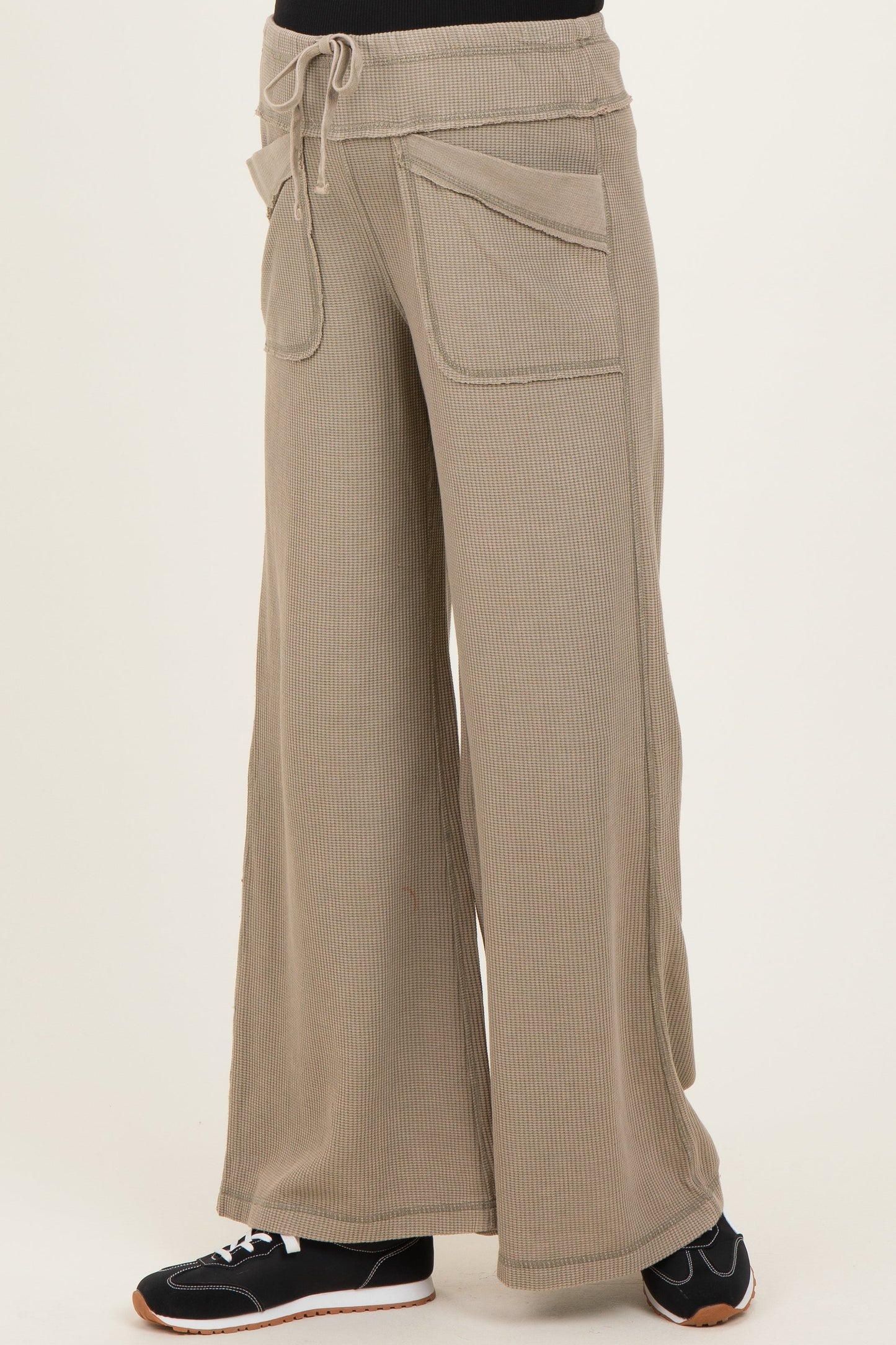 Olive Mineral Wash Waffle Knit Wide Leg Maternity Pants