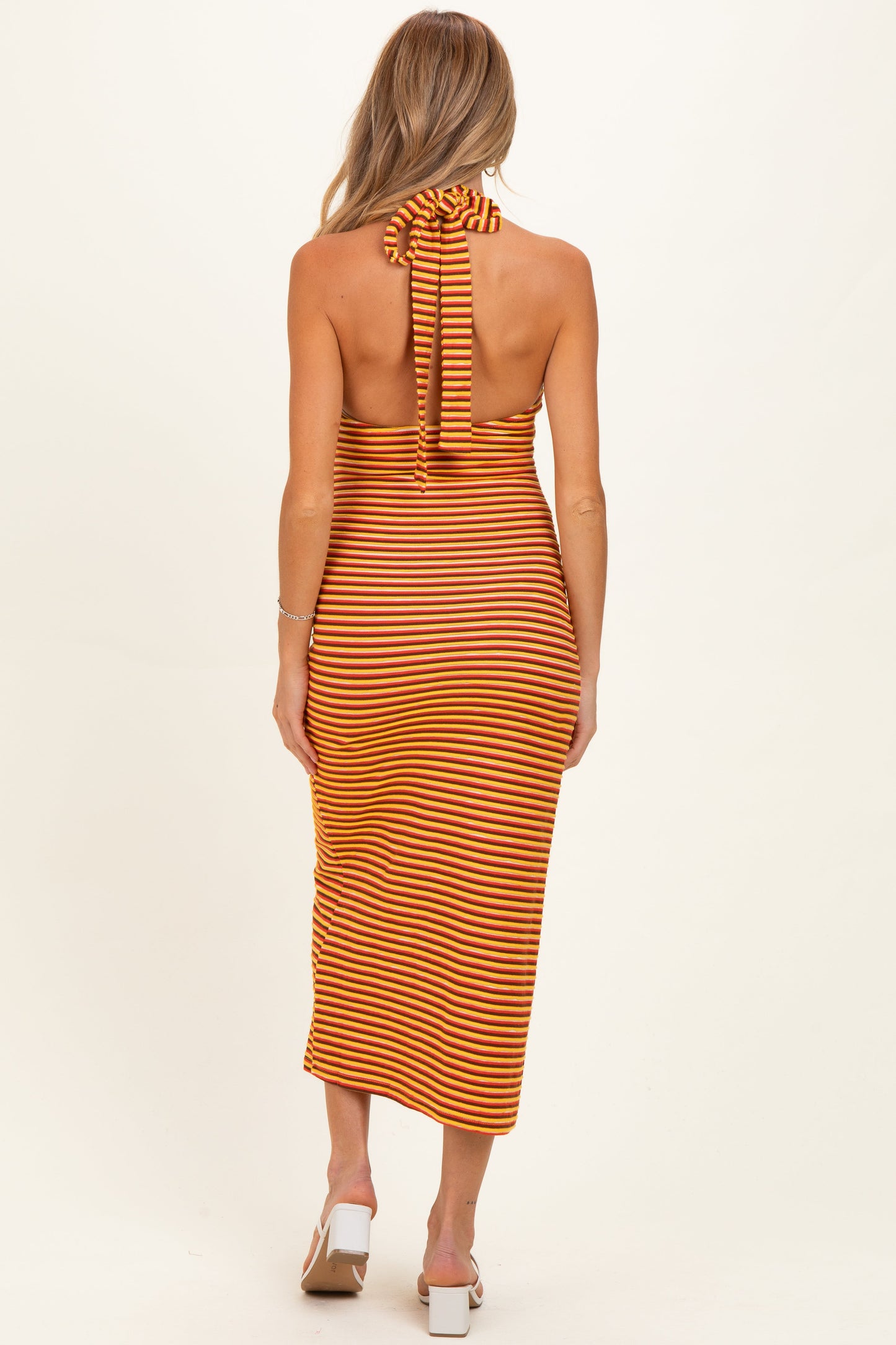 Red Striped Halter Maternity Maxi Dress