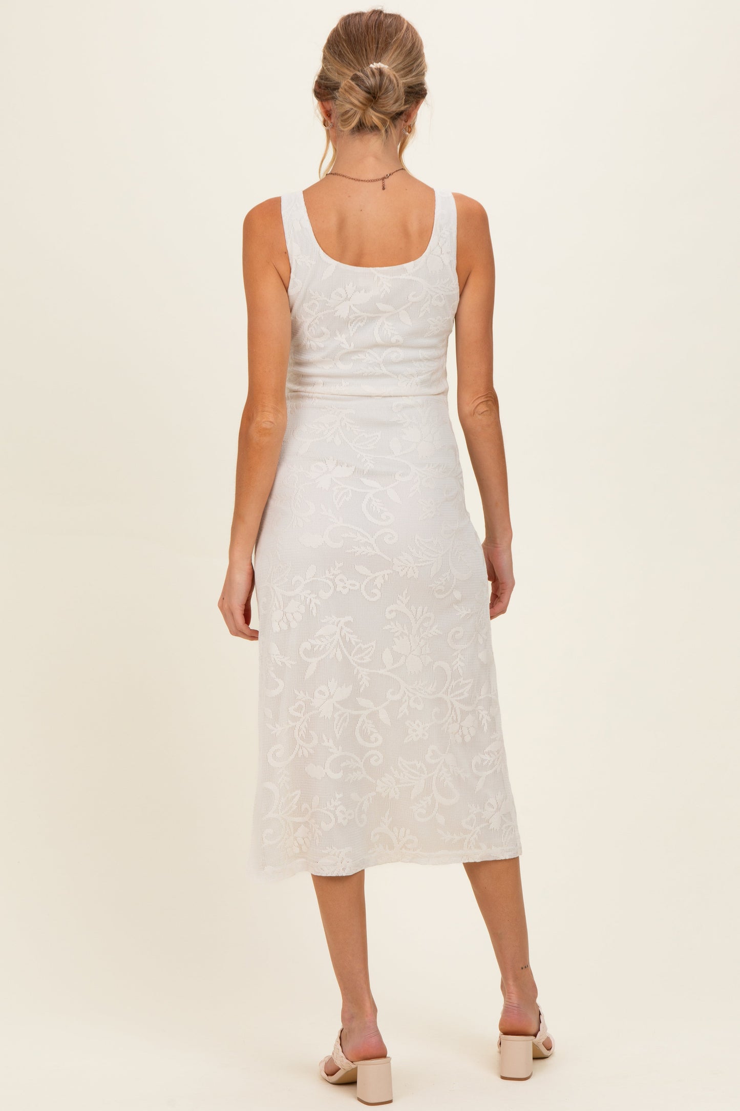Ivory Floral Jacquard Mesh Maternity Midi Dress