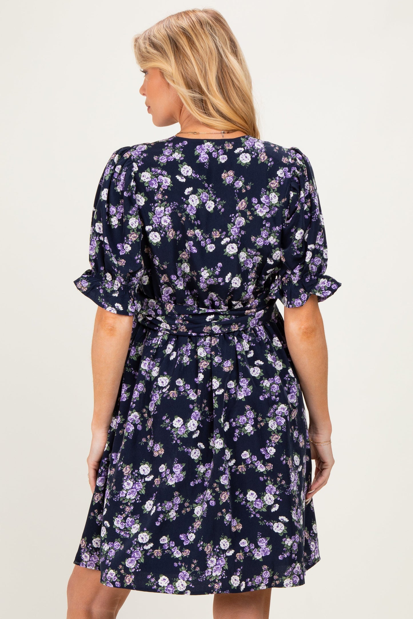 Navy Rose Floral Maternity Wrap Dress