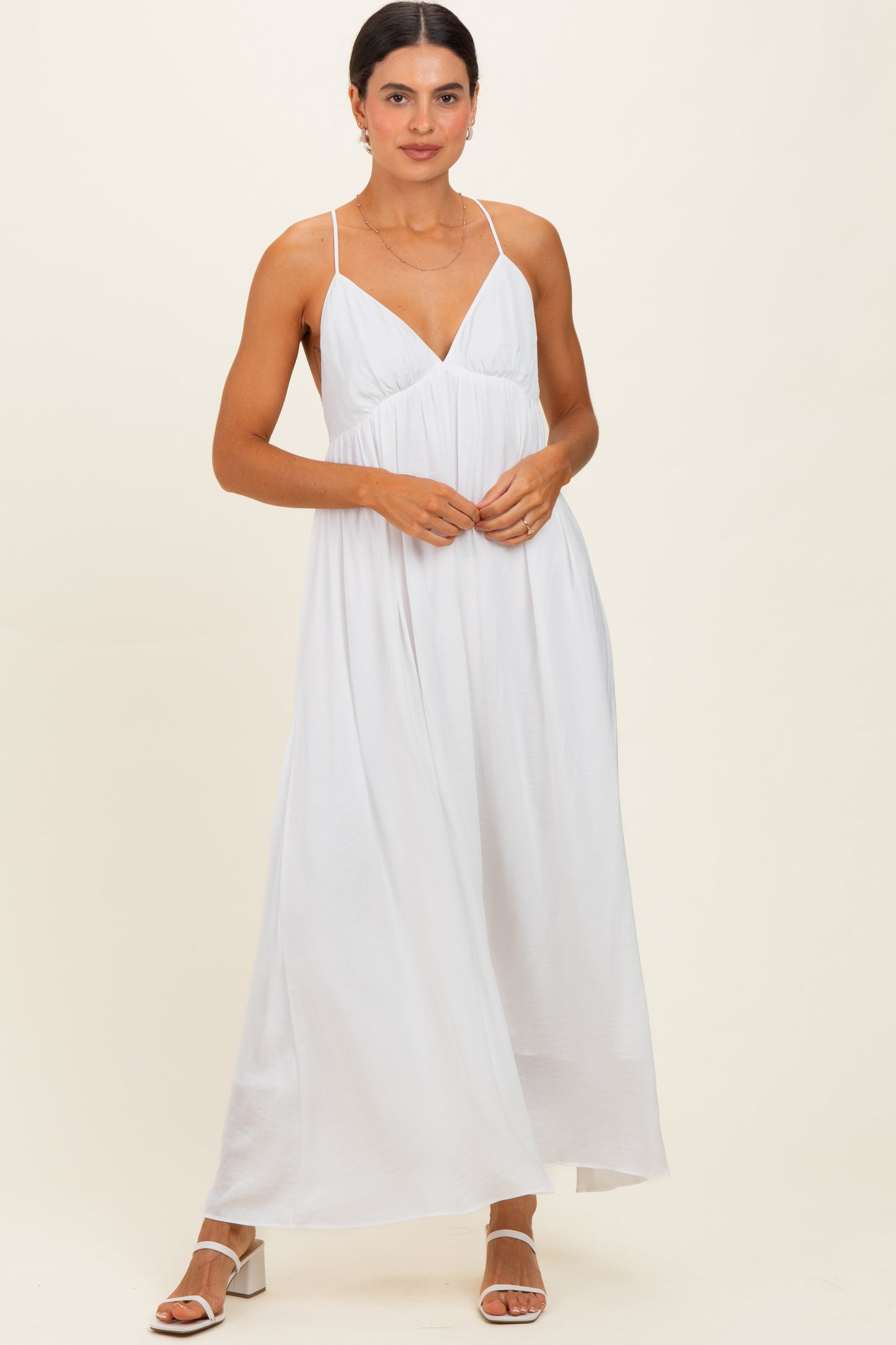 Off White V-Neck Open Back Maternity Maxi Dress