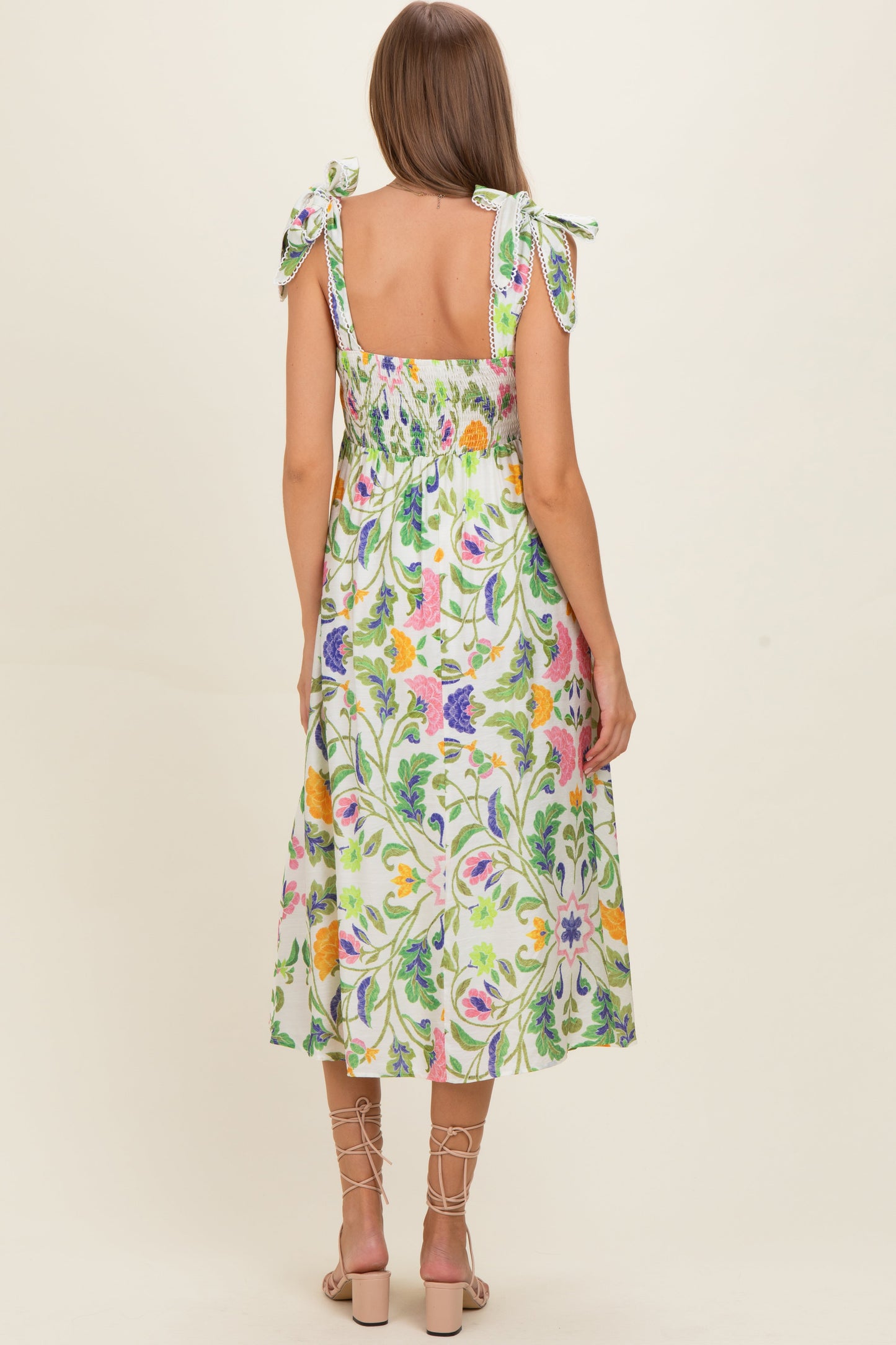 Lemongrass Floral Shoulder Tie Maternity Midi Dress