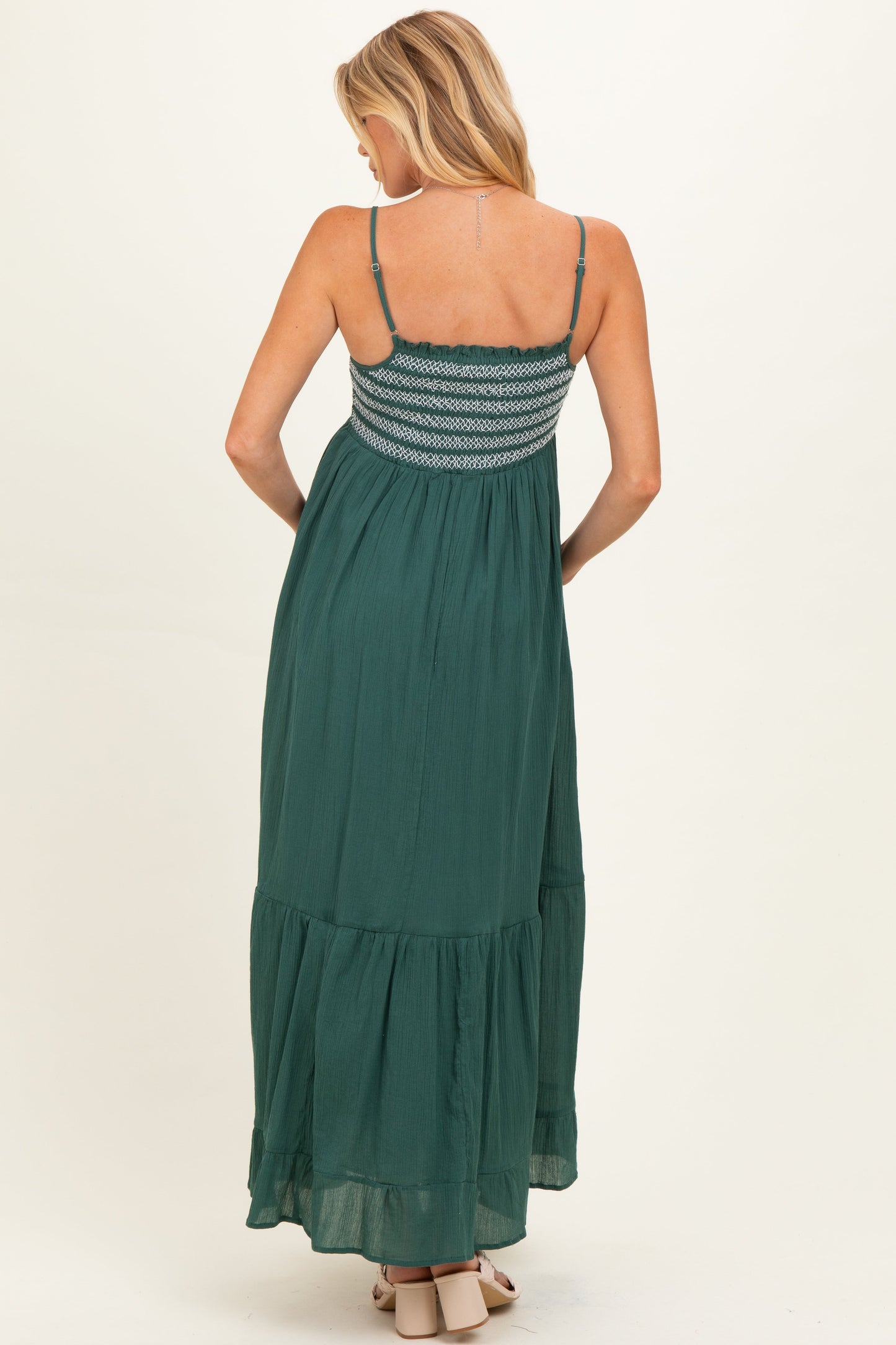 Rich Teal Embroidered Smocked Maternity Maxi Dress