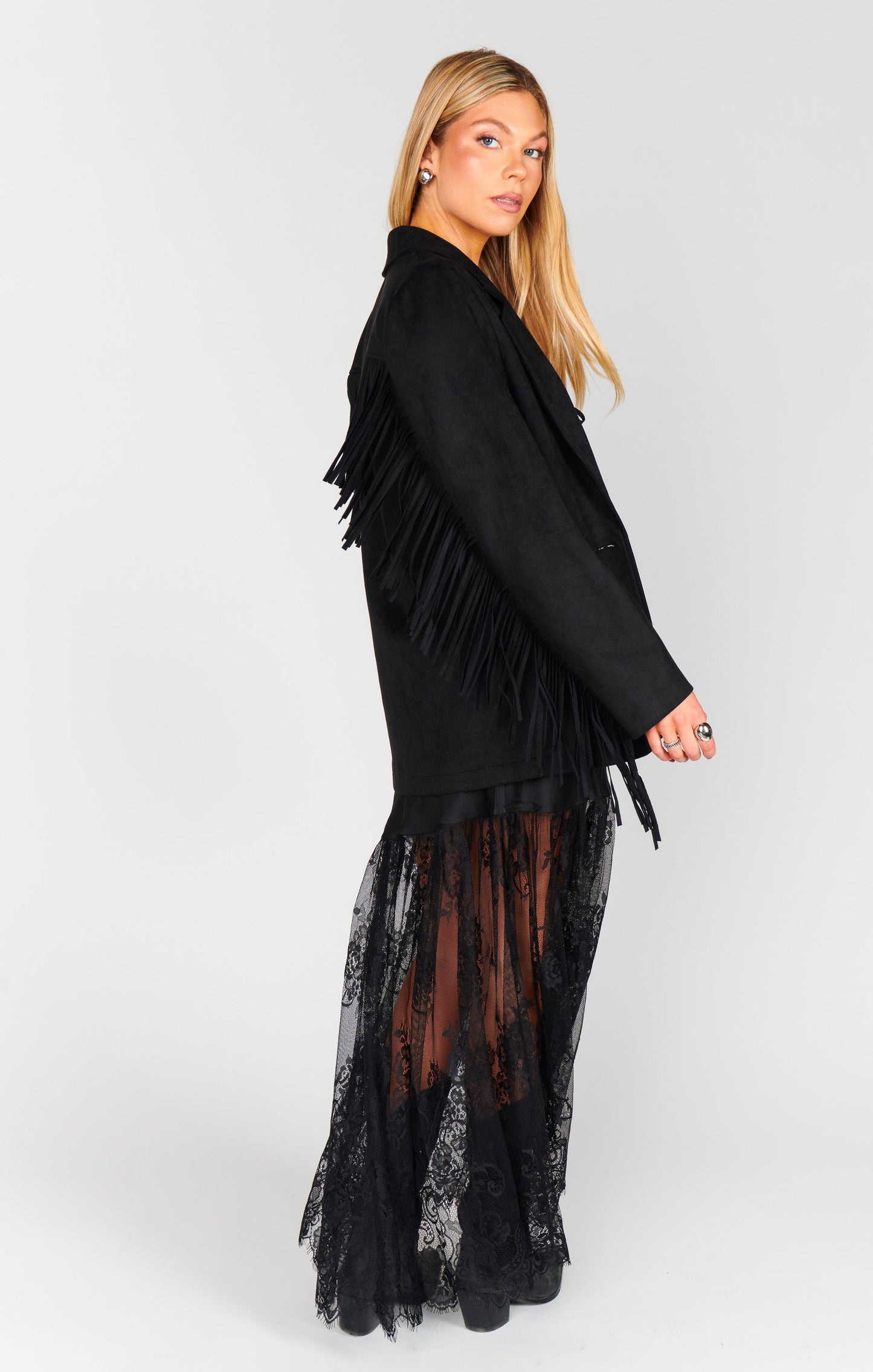 Sierra Fringe Jacket ~ Black Faux Suede